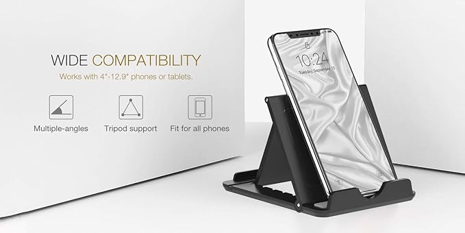 MoKo Phone/Tablet Stand, Foldable Desktop Holder Fit with iPhone 11 Pro Max/11 Pro/11, iPhone Xs/Xs Max/Xr, iPhone SE, iPad Pro 11, 10.2 (8th Gen), Air 4 10.9, Air 3, Mini 5, Galaxy S20, Black (Large)