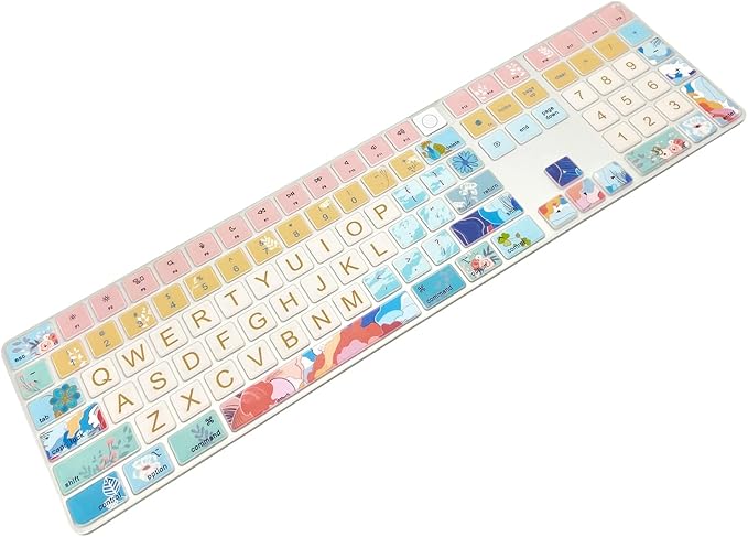 Keyboard Cover Skin for 2021 New Apple iMac Magic Keyboard (Model: A2520) with Numeric Keypad and Touch ID, Cute Printing Silicone Keyboard Protector, Litter Flowers