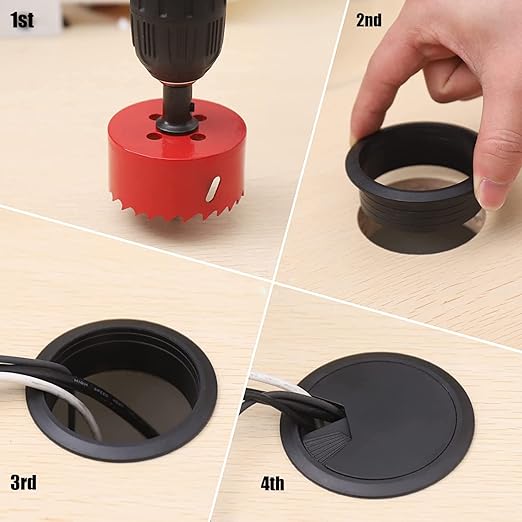 TuTuYa 8PCS Desk Grommet, Desk Grommet 2-3/8 Inch (60mm) Black Desk Cable Grommet Desk Cable Hole Covers with Hole Saw, Ideal Solution for Office and Home Table Cable