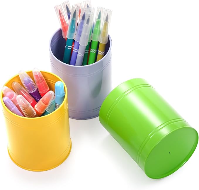 Tlence 9 Pack Metal Pen Holder, Colorful Desktop Pencil Cup, Mini Stationary Supplies Buckets, Round Makeup Brush Storage Organizers for Office Home School Classroom Accessory, 3.5 x 4.5 Inches