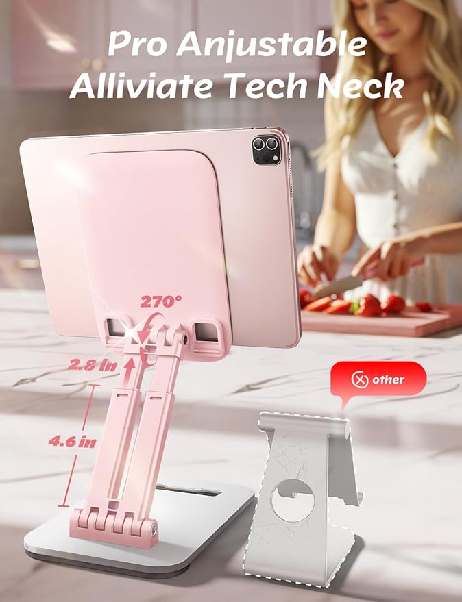 LISEN Pink Desk Accessories for iPad Office Supplies Desk Decor for Moms Women Mother Gifts for Him Tablet Stand Vanity Accessories Video Face Time Free Hands for ipad Switch Kindle