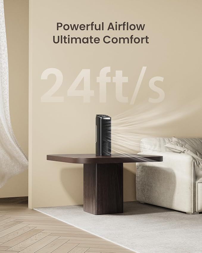 PNTCK Fan for Bedroom, 13" Tower Fan with Remote, 4 Modes 4 Speeds Max 24ft/s, 70° Oscillating Desk Fan, 12H Timer Portable Fans, Cooling Fans for Office, Home Large-13.1”-Remote