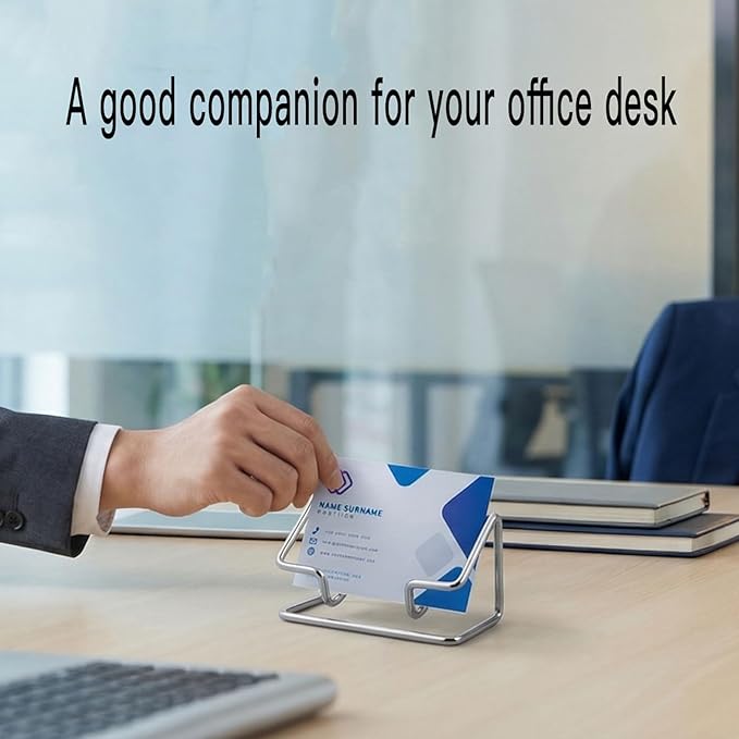 2 Pack Minimalist Metal Business Card Holder, Simple Wire Frame Desktop Organizer for Name Cards, Place Cards and QR Codes, Affordable Elegant Display for Office, Wedding and Home Decor(Silver)