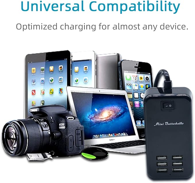 USB Charger Station, 6 Port Desktop Charging Station for Multiple Devices, Wall Power Strip with Switch