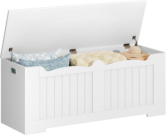 Hzuaneri 47.2" Storage Chest, Extra Large Storage Bench Trunk with 2 Hinges, Wooden Box, Lift-Top Chest Organizer, Shoe Bench for Entryway, Bedroom, Living Room, White SB28603X