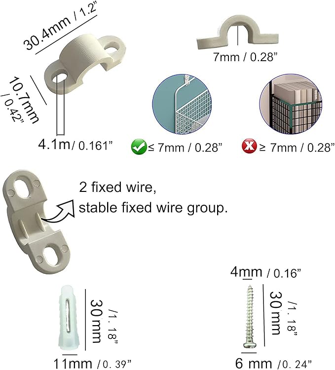 Wire Shelf Loop Clips 12Pcs Small Shelf Clips with Screws Expansion Tubes for Wire Shelving – White