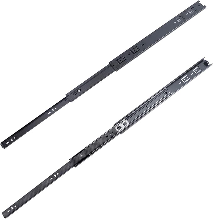 KINJOEK 4 PCS 18 Inch Full Extension Ball Bearing Drawer Slides Heavy Duty Side Mount Cabinet Rails Tool Box, Keyboard Glides Rails Rack, Black