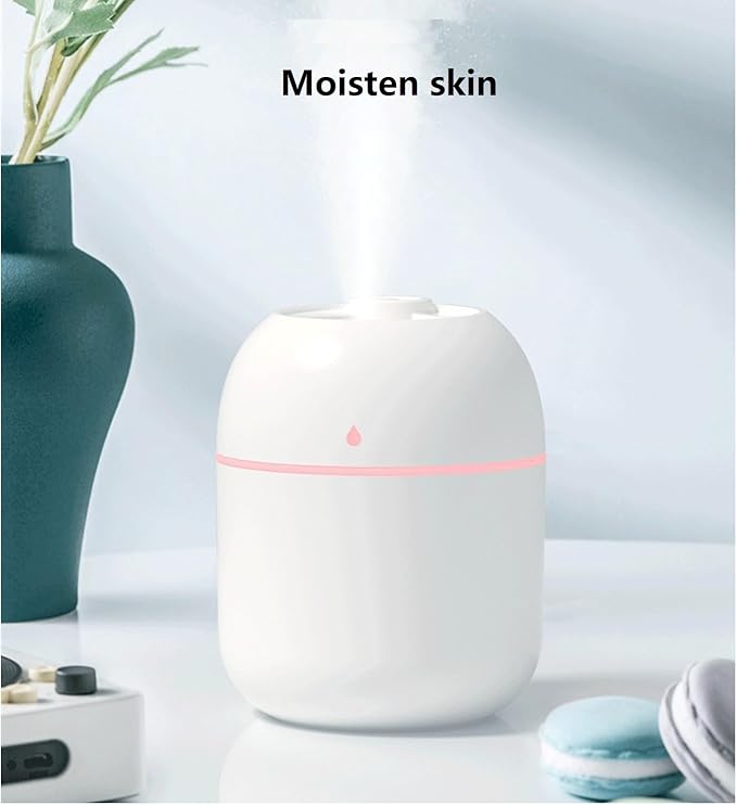 Mini USB Humidifier - Large Capacity, Ultra-Quiet 20dB, 2 Modes (Continuous/Intermittent) with Anti-Dry Burn & Night Light, Nano Mist for Room/Car/Office Desk (<10㎡) (Pink, 220ml)