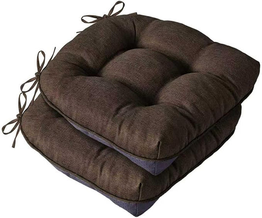 IASEAHK Chair Cushions for Dining Chairs, Seat Cushions for Kitchen Chairs, Indoor Seat Cushions with Ties, Tufted Foam Chair Pads, Non Slip Chair Cushions Set of 2, 15.5" x 15.5" x 4", Brown