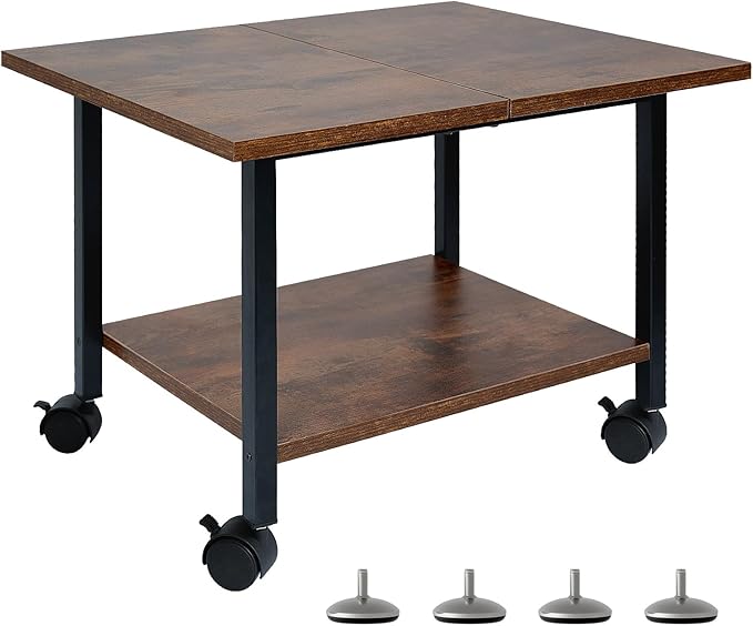 SwaaVee Printer Stand with Storage Under Desk Shelf, Desktop Printer Stand Organizer, Rolling Printer Cart Storage Paper Files Holder for Desk, Office, Home, (Rustic Brown)
