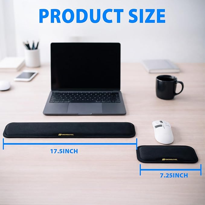 Cyberguys! Ergonomic Keyboard Wrist Rest and Mouse Pad Set, Silicone Gel Wrist Support with Non-Slip PU Base, Soft Lycra Desk Accessories for Office, Gaming & Laptop