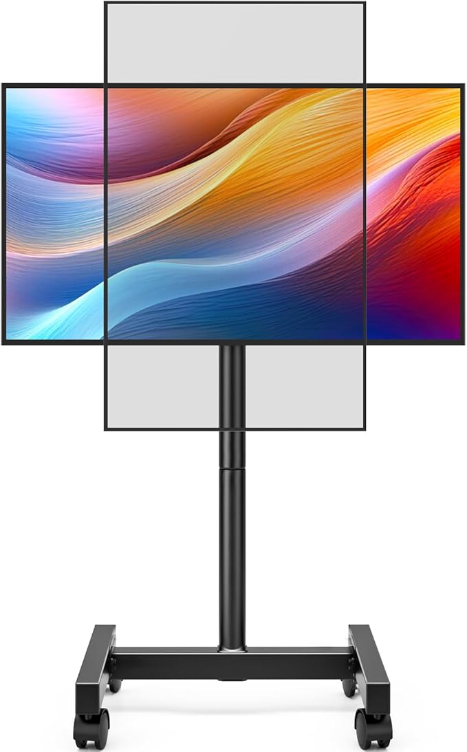 Mobile TV Floor Stand for 13-50 inch LCD LED Flat/Curved Panel Screen TVs up to 44 lbs, Height Adjustable TV Stand Mount with VESA 200x200, Portable TV Stand with Tilt Function HT1007BM