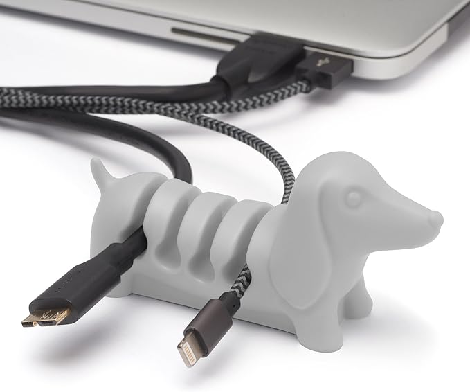 Gifts for Readers & Writers Cord Organizer, Office Desk Organizing & Cable Management Accessory, Kord Keeper Dog, Weighted Wire Holder to Organize Phone & Device Charger Cords, Light Gray