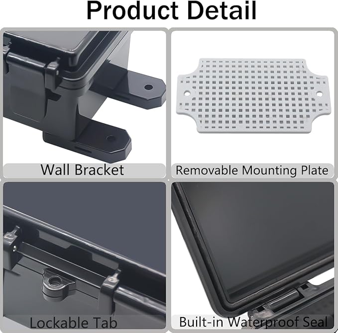 Junction Box, Hinged Black Clear Cover IP67 Waterproof ABS Project Box with Mounting Plate Electrical Box Enclosure with Wall Bracket 5.9 x 3.9 x 2.8inch(150x100x70mm)
