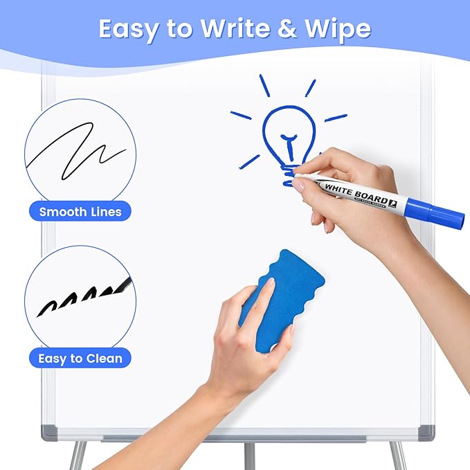 MAKELLO White Board with Stand, Portable Whiteboard Easel 3'x2' for Office Classroom Home School, Adjustable Height, Aluminum Frame, 36x24in