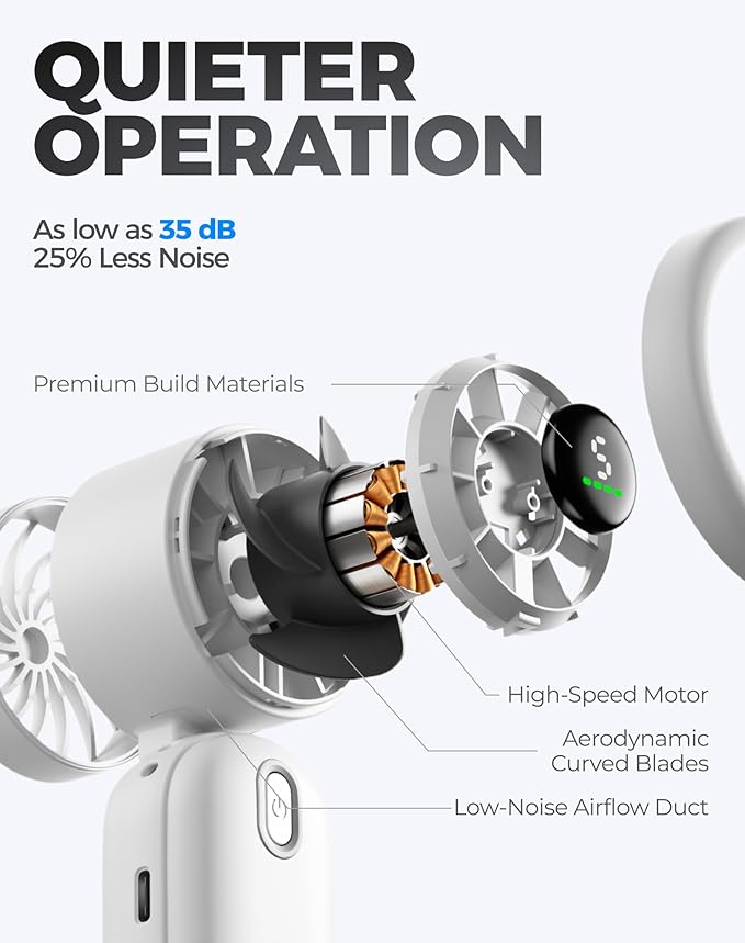 Diveblues Handheld Fan, 30ft/s Mini Portable Turbo Fan [12H Max Cooling], 4000mAh Personal Fan with LED Display, 3-in-1 Hand Held/Neck/Desk Fan for Travel, Cruise, Disney Essentials