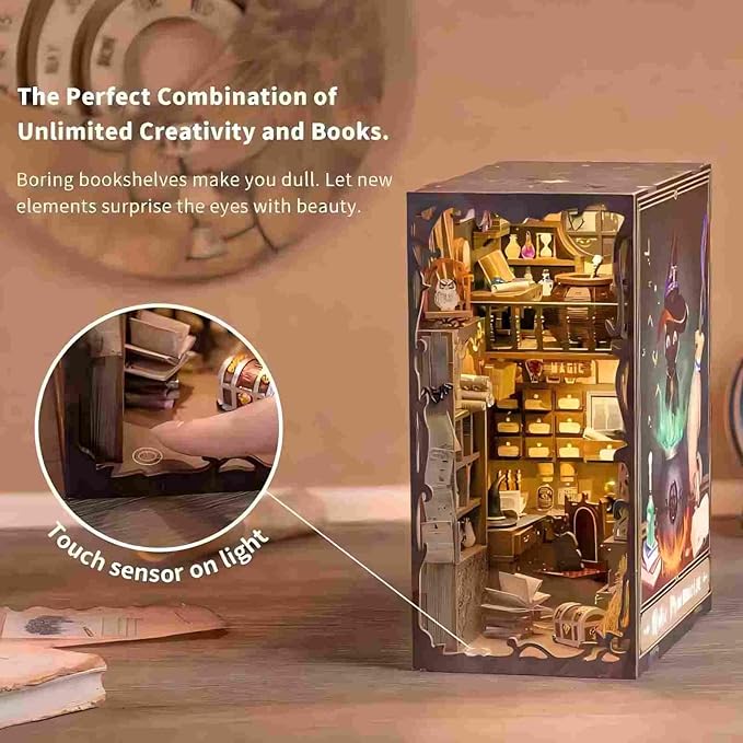 Fsolis Book Nook Kit, DIY Miniature Dollhouse Kit, 3D Wooden Puzzle for Adults, 282 Pieces, Bookshelf Decor Tiny House Mini Booknook Craft, Gifts for Women Teens and Puzzle Lovers (Magic Pharmacist)