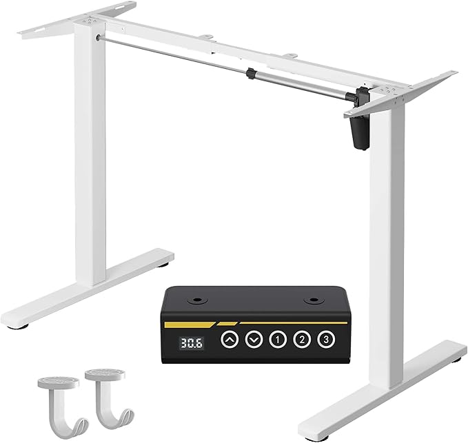 Electric Standing Desk Frame,Adjustable Height and Length,The Maximum Size it can accommodate is 63 * 28 inches for the Tabletop,3 Preset Heights,Rated for 154 pounds of Weight.White