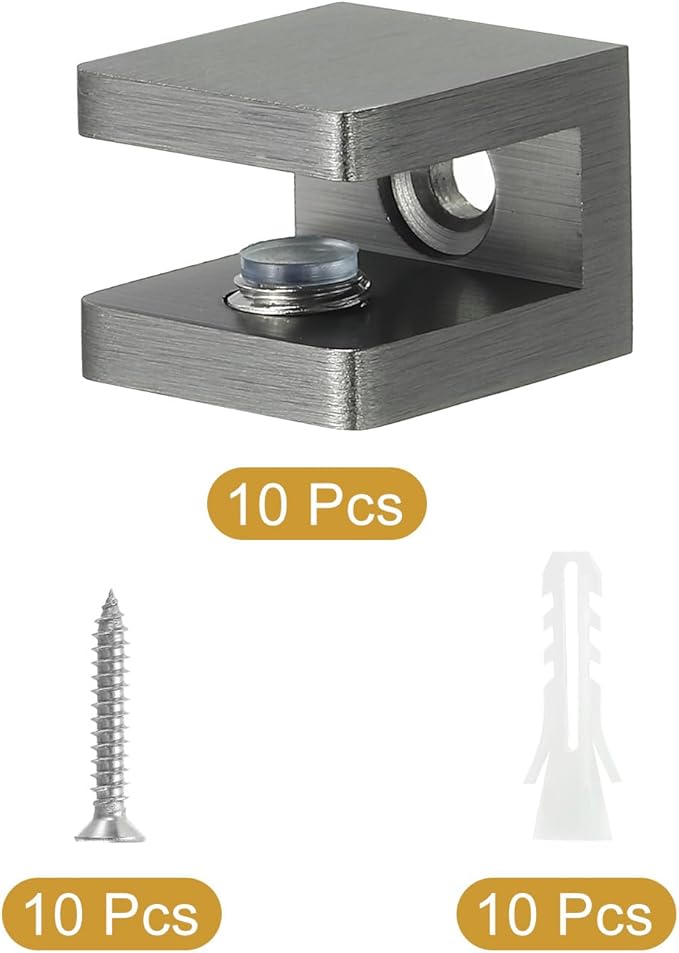 Uxcell Brass Glass Shelf Clamp, 10Pcs for 5-8mm Thick Glass, Adjustable Bracket Support Holder, Black