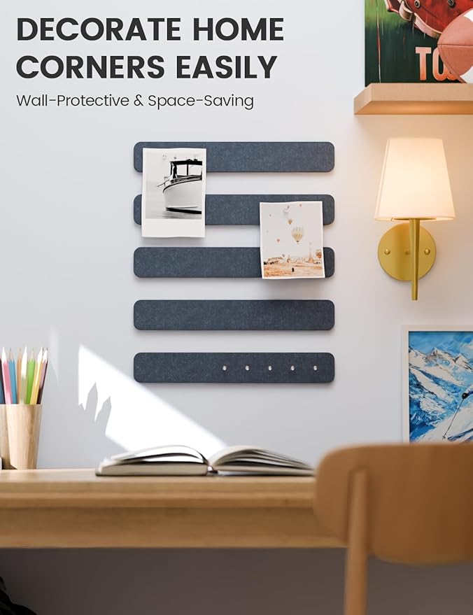 Fluxynara Cork Board Alternative Felt Strip Board 8-Pack 13"x2", Office Pin Board with 50 Push Pins, Adhesive Install for Bedroom Door & Home Office(Denim Blue)