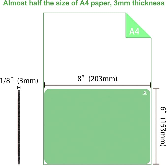 Audimi Small Mouse Pad 6 x 8 Inch, Mini Mouse Pad Thick for Laptop Wireless Mouse Home Office Travel, Portable & Washable (Green)