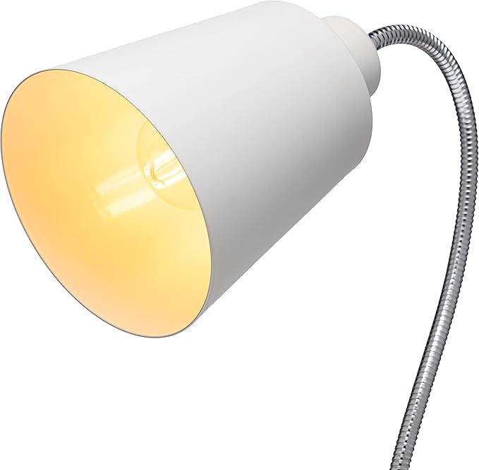 Clip On Desk Lamp w/Flexible Gooseneck - Portable E26 Dorm, Home & Office Lighting for Reading & Crafts - Clamp Light for Desk, Laptop Table & Headboard, White