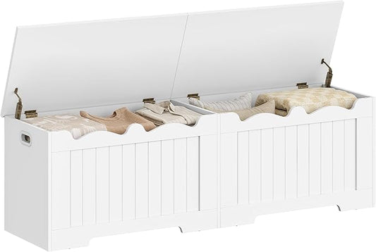 Hzuaneri 59" Storage Chest, Storage Bench Trunk with 2 Hinges, Wooden Box, Lift-Top Chest Organizer, Shoe Bench for Entryway, Bedroom, Living Room, White SB01503X