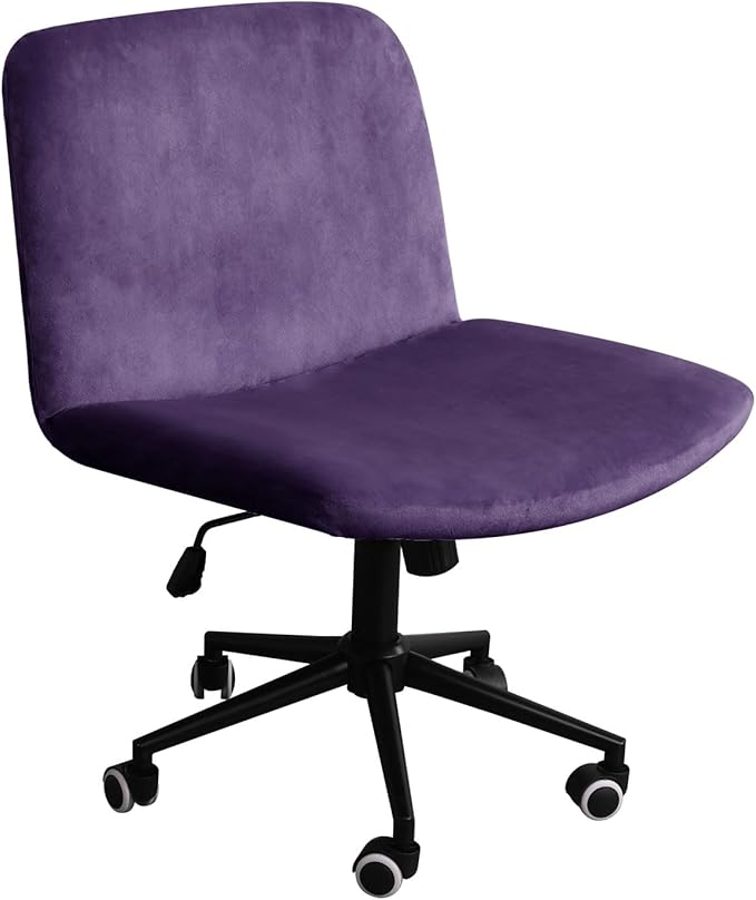 NICEEC Criss Cross Chair Cover Armless Office Dorm Desk Chair Covers Vanity Chair Covers Computer Mid Back Wide Seat Chair Without Arms Protector Spandex Stretch Slipcover Purple(No Chair Only Cover)