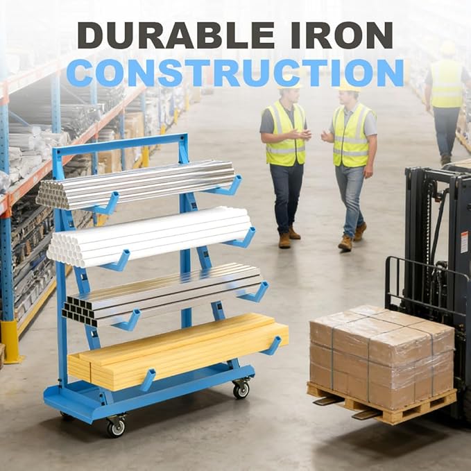 Yeeoy Rolling Horizontal Rack Pedestal with Wheels, Heavy Duty Pipe Rack Cart, Mobile Platform Base Industrial Bar Cradle Cart for Warehouse Garage Workshop Transportation, Blue