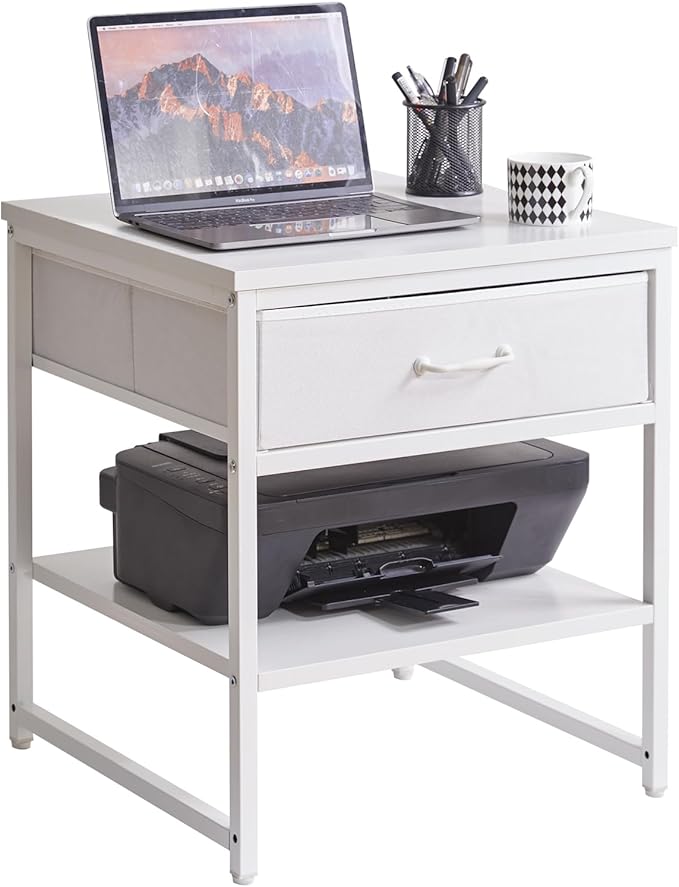 Aibiju Living Room Large Side Table, End Table with Drawers, Refrigerator Stand Printer Table with Adjustable Shelves, Office Square Coffee Table White YD-TM156W