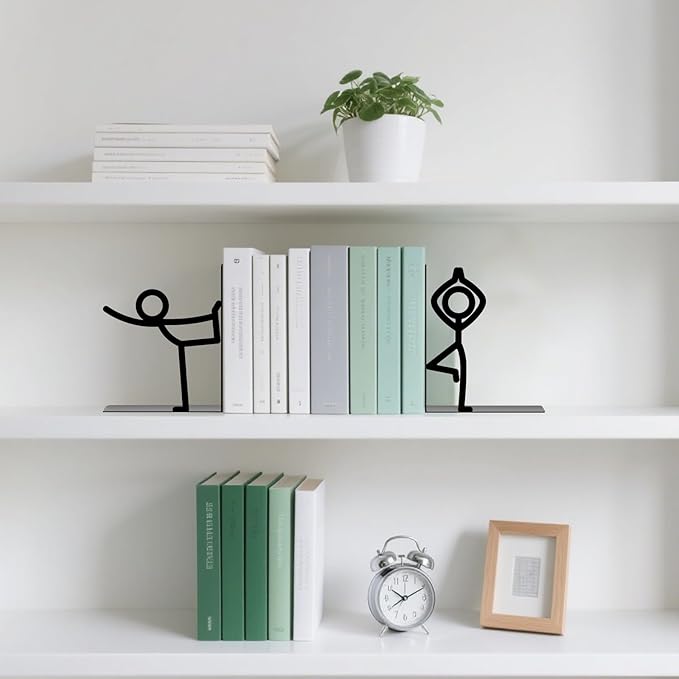 Metal Bookends Yoga-Style Bookends Decorative Cute Book Ends for Shelves Reading Decor Bookshelf Decor Book Stoppers for Bookshelf Home Office Desk Book Lovers Gift