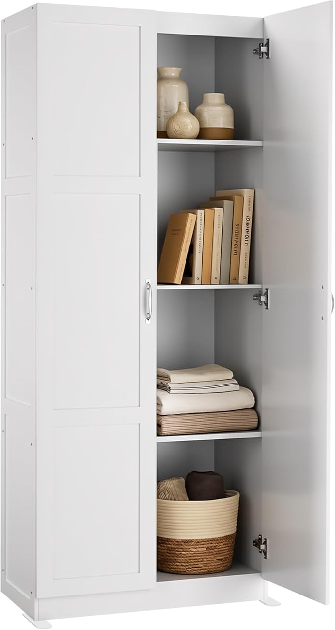 DUMOS Office Storage Cabinet, Large Capacity Organizer, Wooden Bedroom Storage Unit for CD, Blankets and Books, Suitable for Living Rooms, Office and Study Rooms, White