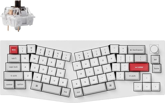 Keychron Q8 Pro 65% Alice Layout Wireless Custom Mechanical Keyboard, Bluetooth/Wired, QMK/VIA Programmable, Hot Swappable Ergonomic Aluminum RGB Backlit for Mac Windows Linux-White