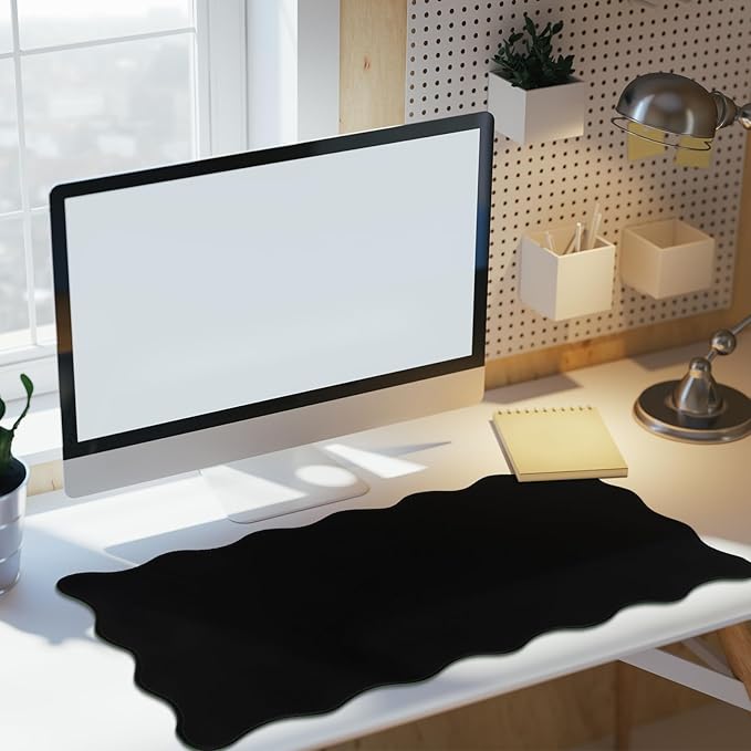 Hahafelt Scalloped Desk Mat Large Scalloped Piping Cute Desk Mat Aesthetic Preppy Table Pad Large Nonslip Pad with Edge Stitching Waterproof Gaming(Black,31.5 x 15.8 Inches)