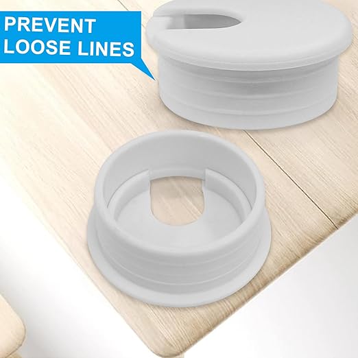 Litoexpe 2 Pcs White Desk Cord Grommets 1-3/4 Inch, Plastic Grommet Cable Hole Cover for Office Equipment, Computer Desk Wires