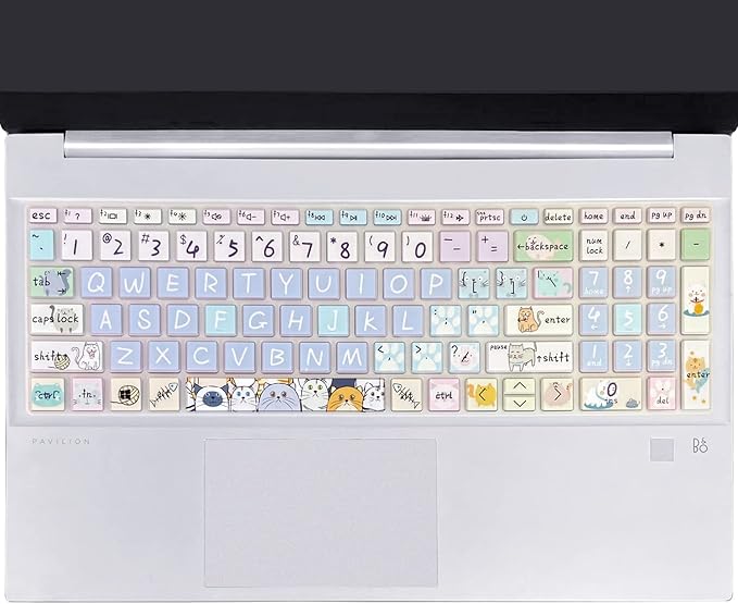 Silicone Keyboard Cover for 15.6 HP Laptop 15-fc 15-fd 15t-fd 15z-fc/HP Pavilion 15-eg 15t-eg 15-eh 15-er, 17z-ca 17-cn 17-cp 17z-cp Model Series,Cute Cat