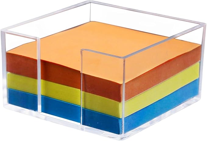 Acrylic Sticky Note Holder - 3 x 3 Sticky Note Dispenser with 3 Sets of Sticky Notes for Office and Home Desktop Organizer