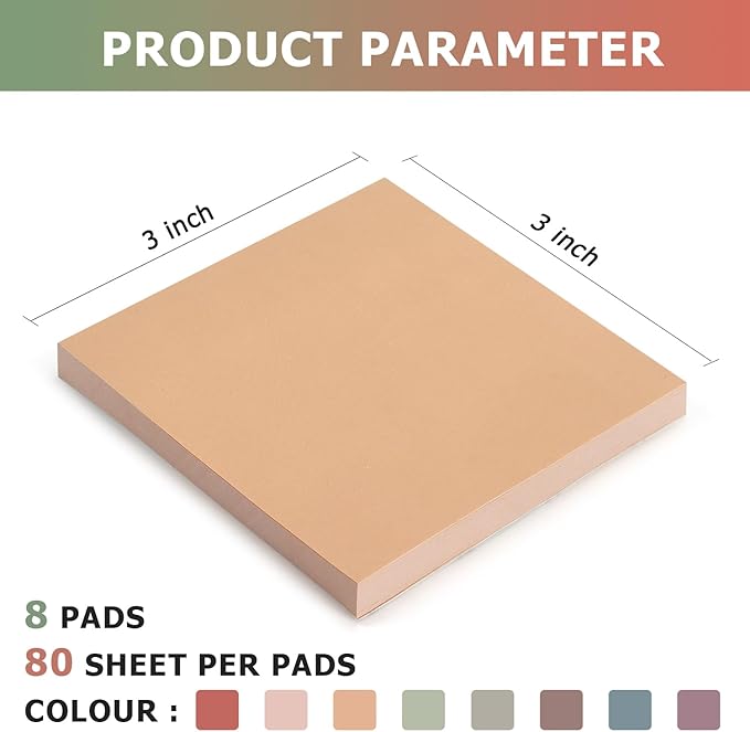 Osboo Sticky Notes 3x3 Self-Stick Notes Pads with 8 Morandi Colors, Easy to Post for Office, School, Home, 8 Pads/Pack, 80 Sheets/Pad