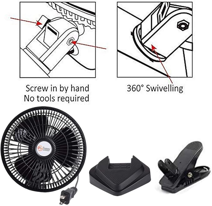 TN TONNY Convertible 6-Inch Desk & Clip on Fan Two Quiet Speeds, Household Table Clip on Fans AC Personal Desktop Fans with 6 Feet Cord, Ideal for The Home, Office, Dorm, Black
