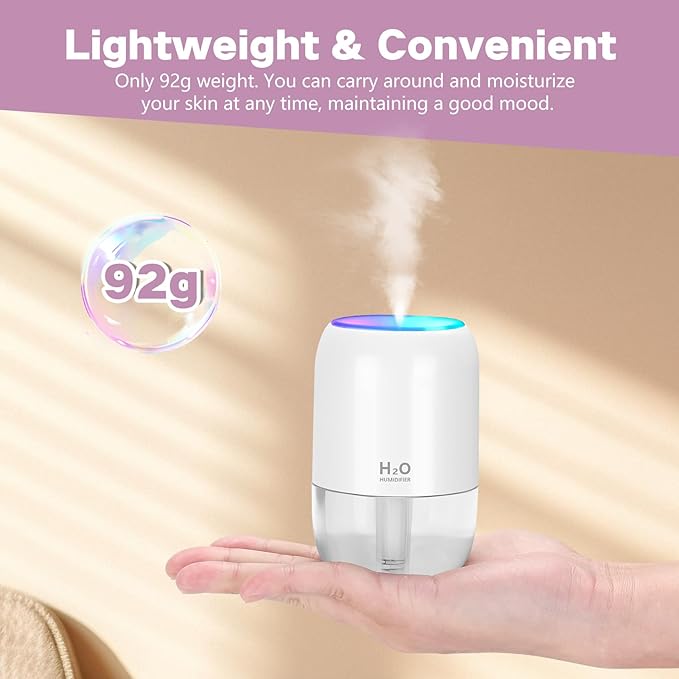 Mini Humidifiers for Bedroom, 200ml Small Humidifier for Home Plant, Room Humidifiers for Bedroom Auto Shut-off Top Fill Humidifier for Car Office Desktop, White