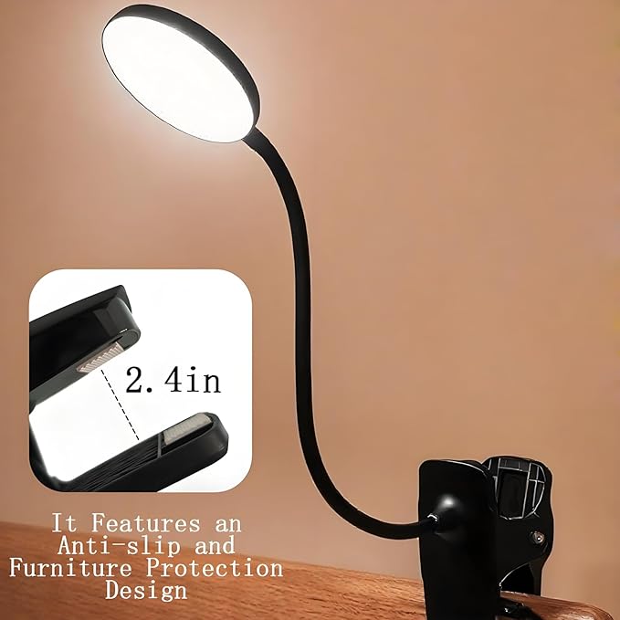 Dorm Room Essential Clip on Light, 3 Color Portable Desk Light Mini Clip Lamp, Battery Operated Small Desk Lamp with Clamp, Lightweiht Reading Lights for Books Bunk Bed Headboard Girls Guys Boys Black