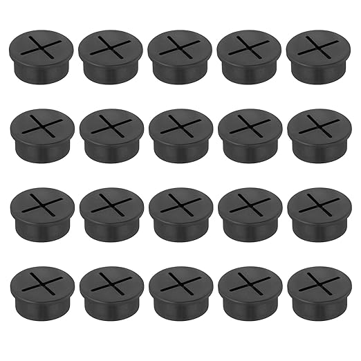 1" Black Desk Grommet, JTemgle Flexible Cable Grommet Cross Rubber Cable Hole Cover Wire Organizer Caps Desktop Cord Management for Home Office TV Stands Tabletops, 20 Pieces