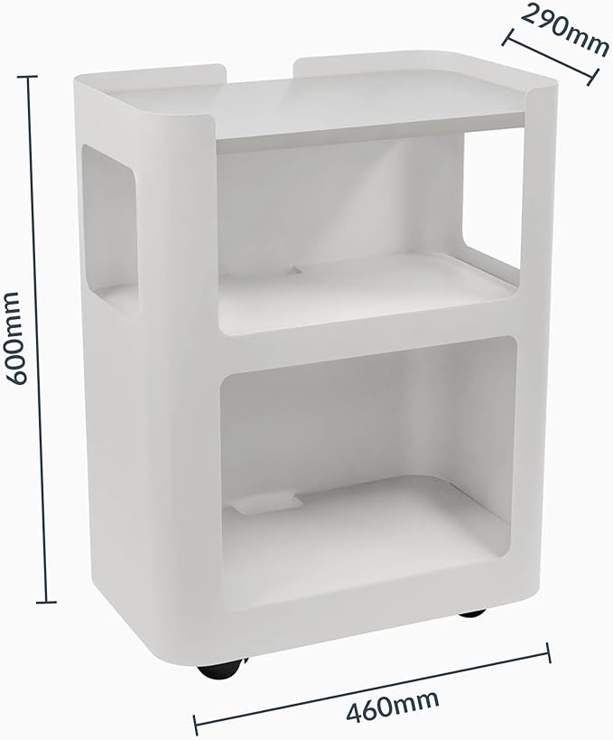 Desky Minimal Open Mobile Pedestal – 3-Tier Open Storage Cabinet with Hidden Swivel Casters and Integrated Cable Management, White Frame/Natural Walnut
