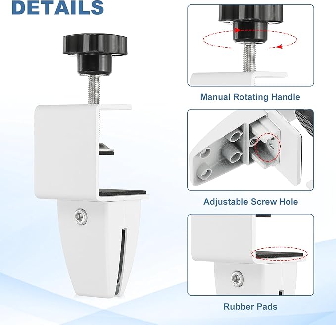 PATIKIL 6 Pcs 1/8" to 1/2" Adjustable Desk Divider Partition Clips, Aluminum Sneeze Guard Support Clamps Desktop Divider Clips for Offices Stores, Counter Privacy Panel,White