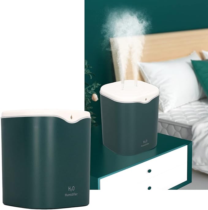 Bedroom Humidifier, 2L Water 12 To 20h USB Port 2 Mode Desk Humidifier Dual Sprayer for Dorm(Green)