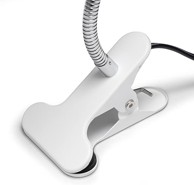 Clip On Desk Lamp w/Flexible Gooseneck - Portable E26 Dorm, Home & Office Lighting for Reading & Crafts - Clamp Light for Desk, Laptop Table & Headboard, White