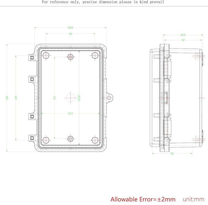 Junction Box, Hinged Black Cover IP67 Waterproof ABS Project Box with Mounting Plate Electrical Box Enclosure with Wall Bracket 5.9 x 3.9 x 2.8inch(150x100x70mm)