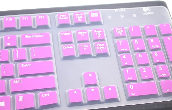 Silicone Keyboard Skin Cover Protector Compatible for Logitech K120 & MK120 Full-Size Wired Keyboard, MK120 & K120 Keyboard Protective Accessories (Purple)
