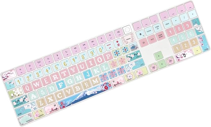Keyboard Cover Skin for 2021 New Apple iMac Magic Keyboard (Model: A2520) with Numeric Keypad and Touch ID, Cute Printing Silicone Keyboard Protector, Sakura