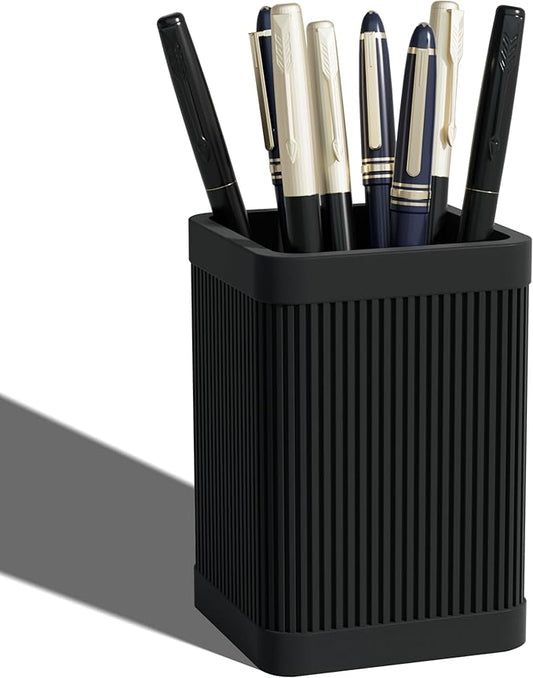 HighHerz Aesthetic Pen Holder For Desk, Modern Silicone Pencil Holder, Stylish Office Desk Decor, Made of 5 mm Thickened Premium Silicone, Office Desk Organizer And Accessories (Black) | For Desk, Modern